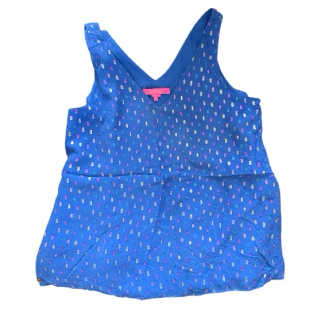 Lily Pulitzer Florin Sleeveless silk tank Iris Blue size M GUC VS0047